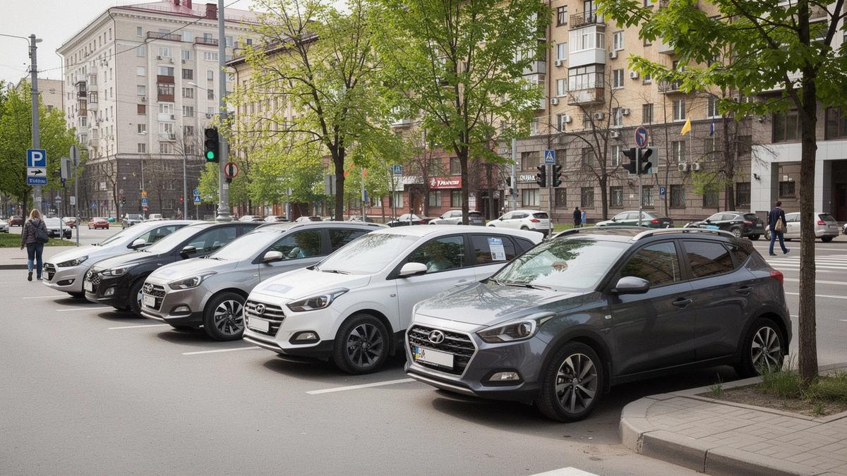 Vehicles parked for car sharing in Kyiv